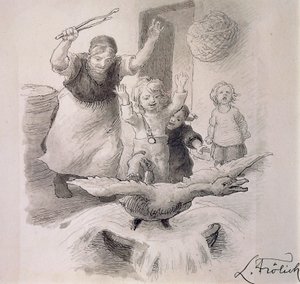 البطة القبيحة ، رسم لورينز فروليتش (1820-1908) للحكاية الخيالية لهانس كريستيان أندرسن (1805-1875).