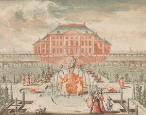 't Konings Huis van de Tuin-zyde ، مع نافورة فينوس ، في: Tooneel Der Voornaamste N ... ، nd.