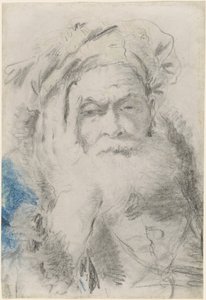 رجل عجوز ملتح يميل رأسه على يده بواسطة Lorenzo Baldissera Tiepolo