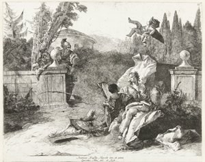 رينالدو وأرميدا يتجسس عليهما أوبالدو وكارلو بواسطة Lorenzo Baldissera Tiepolo