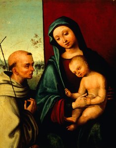 مادونا مع الطفل والقديس فرانسيس، رسم لورينزو كوستا (حوالي 1537-1583)، التفاصيل بواسطة لورنزو كوستا