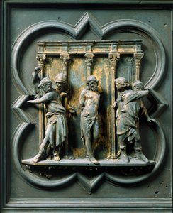 شمال بورت (يُدعى Porte de la Croix ، في الشمال) ، التفاصيل الخارجية: "" la flagellation "" منحوتة برونزية من صنع Lorenzo Ghiberti (1378-1455) بواسطة لورينزو غيبرتي
