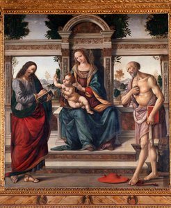 Virgin with child and two saints, st Matthew and st Jerome Painting by Lorenzo di Credi (1459-1537) Florence, church santo Spirito Italy