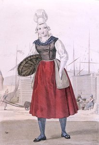 زي تقليدي لبائع أسماك دييب ، محفور بواسطة جاتين عام 1820 (نقش ملون) بواسطة لويس ماري (بعد) لانتي