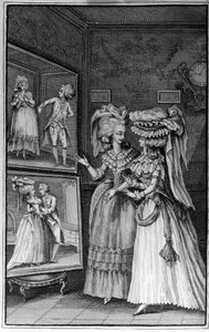 رسم توضيحي من قبل لويس بينيه (1744-1800) لكتاب نيكولاس إدمي ريستيف دي لا بريتون "" Les Parisiennes "، أو شخصيات عامة XL مأخوذة في المور الحديثة ، تصلح لخدمة تعليم Person-du-Sexe ، مأخوذ من ذكريات مدرسة ليسيه دي مو الجديدة
