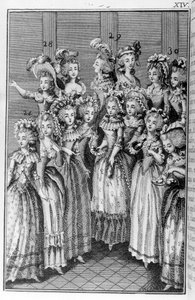 رسم توضيحي من قبل لويس بينيه (1744-1800) لكتاب نيكولاس إدمي ريستيف دي لا بريتون "" Les Parisiennes "، أو شخصيات عامة XL مأخوذة في المور الحديثة ، تصلح لخدمة تعليمات des Person-du-Sexe ، مأخوذة من ذكريات مدرسة ليسيه دي مو الجديدة