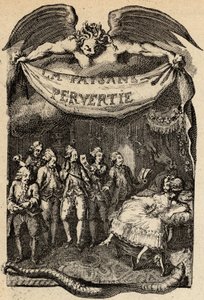 رسم توضيحي لـ "La Paysanne pervertie ou les Dangers de la ville" للكاتب الفرنسي Restif de La Bretonne (1734-1806). نقش بينيه من القرن الثامن عشر.