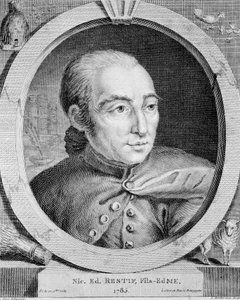 Portrait of Nicolas Edme Restif de La Bretonne (1734-1806) (also Retif de La Bretone) - by Binet, engraving