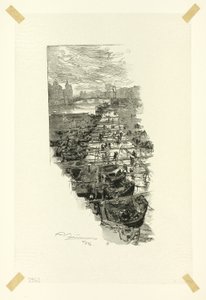 سوق التفاح، من على جسر لويس فيليب، اللوحة السابعة من لو لونغ دي لا سين دي دي بوليفارد بواسطة لويس أوغست ليبير