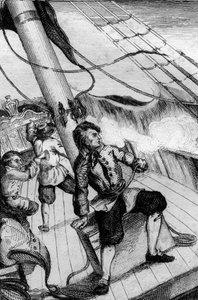 في كل دقيقة كنت أتوقع أن يبتلعني النقش بعد رسم M. de Sainson لكتاب Daniel Defoe (De foe) "" Robinson Crusoe "" الطبعة الفرنسية لعام 1837.