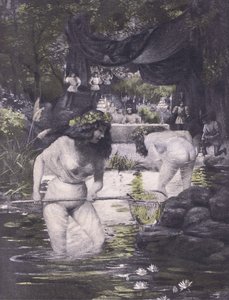 Ginerva و Isotta ، رسم توضيحي من Decameron of Boccaccio نشرته Navarre Society 1930 (litho) بواسطة لويس شالون