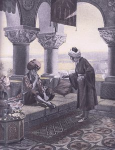 الحلقات الثلاث ، رسم توضيحي من Decameron of Boccaccio نشرته Navarre Society 1930 (litho) بواسطة لويس شالون