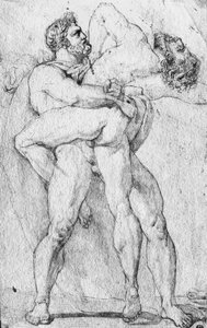 هرقل خنق Antaeus (قلم جرافيت على ورق)