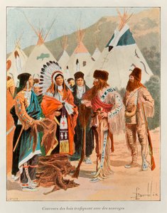 قصف لويس (1862-1927) ؛ تجار Coureur des bois مع المتوحشين في القرن الثامن عشر (صيادون في كندا) ؛ تاريخ فرنسا الجديدة بواسطة Eugene Guenin - 1900 - Coll ، Part. بواسطة تفجير لويس تشارلز
