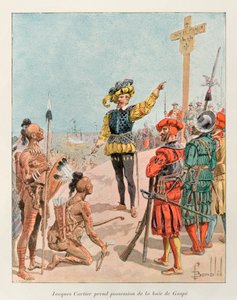 قصف لويس (1862-1927) ؛ استولى جاك كارتييه (1491 - 1557) على خليج جاسبي في كندا نيابة عن ملك فرنسا فرانسوا الأول عام 1534 (يشير كارتييه إلى شعار نبالة فرنسا على الصليب الذي زرعه) ؛ هيستوار دي لا نوفيل
