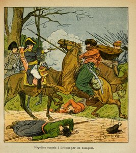 رسم إيضاحي لبومبلد لويس (1862-1927) من كتاب "نصب تذكاري لسانت هيلين" للكونت إيمانويل دي لاس حالات (1766-1842): فاجأ نابليون في برين بواسطة القوزاق ، مجموعة خاصة بواسطة تفجير لويس تشارلز