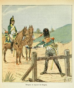 رسم إيضاحي لـ Bombled Louis (1862-1927) من كتاب "The Memorial of Saint Helene" للكونت Emmanuel de Las Cases (1766-1842): الجيش الفرنسي: Dragon and Dragon Sapper ، مجموعة خاصة بواسطة تفجير لويس تشارلز