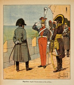 رسم إيضاحي لـ Bombled Louis (1862-1927) من كتاب "The Memorial of St. Helene" للكونت Emmanuel de Las Cases (1766-1842): يستقبل الإمبراطور نابليون ماريشال بوناتوسكي في جزيرة إلبا ، مجموعة خاصة بواسطة تفجير لويس تشارلز