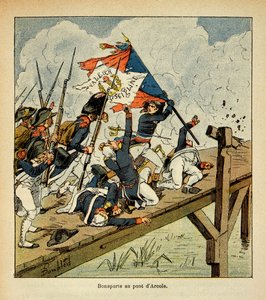 رسم إيضاحي لـ Bombled Louis (1862-1927) من كتاب "The Memorial se Sainte Helene" للكونت Emmanuel de Las Cases (1766-1842): Bonaparte at the bridge of Arcole، Private Collection بواسطة تفجير لويس تشارلز