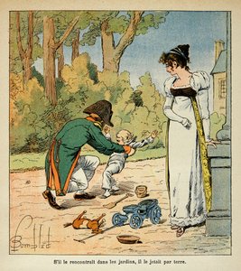 رسم توضيحي لـ Bombled Louis (1862-1927) من كتاب "ذكرى سانت هيلين" للكونت إيمانويل دي لاس حالات (1766-1842): نابليون يلعب مع ابنه في حضور ماري لويز ، مجموعة خاصة بواسطة تفجير لويس تشارلز