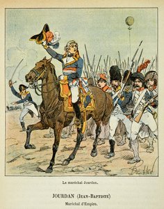 رسم توضيحي للويس بومبلد (1862-1927) من كتاب "ذكرى القديسة هيلين" للكونت إيمانويل دي لاس (1766-1842): الماريشال جان بابتيست جوردان (1762-1833) على رأس قواته ، مجموعة خاصة بواسطة تفجير لويس تشارلز