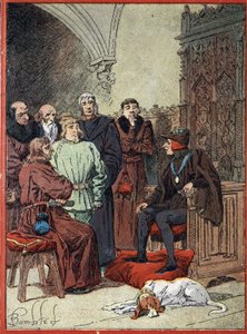 King Louis XII of France (1462-1515) receiving the bourgeois of Paris in the parloir aux bourgeois, first city hall of Paris on 26/11/1514 (King of France Louis XII receives in the “” Parlour of Burgesses””, first city hall of Paris the representants of th