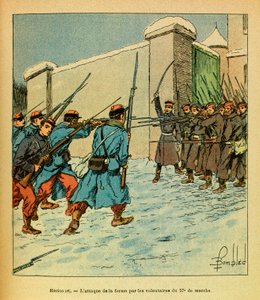 L'Armee de l'Est de Eugene Sergeant ، dit Grenest ، رسمها لويس بومبلد (1862-1927) (الحرب الفرنسية الألمانية ؛ حملة 1870-1871): يناير 1871 ، Hericourt ، المتطوعون الفرنسيون من 57 ، eme de marche en l'assault un ferme، Collection Partial بواسطة تفجير لويس تشارلز