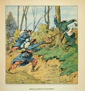 L'Armee de la Loire بقلم يوجين سيرجنت ، ديت جرينست ، رسمه لويس بومبليد (1862-1927) (الحرب الفرنسية الألمانية ؛ حملة 1870-1871): جنود فرنسيون يطاردون البروسيين أثناء حرب 1870 ، مجموعة خاصة بواسطة تفجير لويس تشارلز