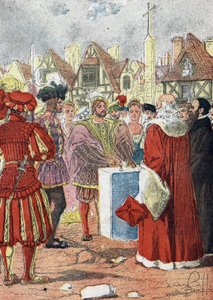 Posing by the King of France Francois I of the first stone of the Hotel de Ville de paris drawn by the Italian architect Boccador بواسطة تفجير لويس تشارلز