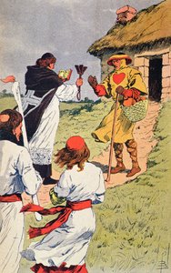 كاهن يزور أحد الأبرص في العصور الوسطى ، رسم توضيحي من "Histoire de France" بواسطة Jules Michelet (1798-1874) (نقش ملون) بواسطة تفجير لويس تشارلز