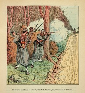 The Armee of the Loire بقلم يوجين سيرجنت ، المعروف باسم جرينست ، رسمه لويس بومبلد (1862-1927) (الحرب الفرنسية الألمانية ؛ حملة 1870-1871): حرب أورليانز ، انسحب البابا الزواف عبر غابة أورليانز حاملاً البافاريين في لعبة الشطرنج بواسطة تفجير لويس تشارلز