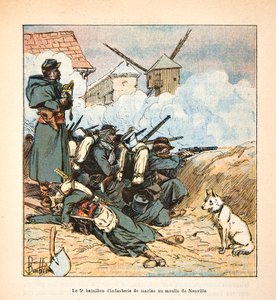 The Armee of the Loire بقلم يوجين سيرجنت ، المعروف باسم جرينست ، رسمه لويس بومبلد (1862-1927) (الحرب الفرنسية الألمانية ؛ حملة 1870-1871): كتيبة المشاة البحرية الخامسة في مطحنة Neuville aux bois في ديسمبر 1870 ، مجموعة خاصة بواسطة تفجير لويس تشارلز
