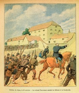 الجيش الشرقي ليوجين رقيب ، ديت جرينست ، رسمه لويس بومبلد (1862-1927) (الحرب الفرنسية الألمانية ؛ حملة 1870-1871): الدفاع عن مدينة ديجون في 30 أكتوبر بواسطة تفجير لويس تشارلز