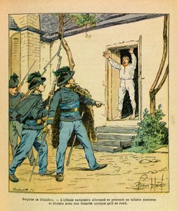 الجيش الشرقي ليوجين رقيب ، ديت جرينست ، رسمه لويس بومبلد (1862-1927) (الحرب الفرنسية الألمانية ؛ حملة 1870-1871): نوفمبر 1870 ، في شاتيلون سور سين ، ألقى الكابتن ميشارد القبض على ضابط المحاسبة الألماني في الفندق دي لا كوت د بواسطة تفجير لويس تشارلز