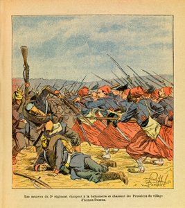 الجيش الشرقي ليوجين رقيب ، ديت جرينست ، رسمه لويس بومبلد (1862-1927) (الحرب الفرنسية الألمانية ؛ حملة 1870-1871): زوايف الفوج الثالث يشحنون دمية صغيرة ويطردون البروسيين من قرية Auxon-Dessus خلال ر بواسطة تفجير لويس تشارلز