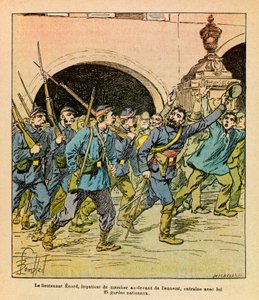 الجيش الشرقي ليوجين رقيب ، ديت جرينست ، رسمه لويس بومبلد (1862-1927) (الحرب الفرنسية الألمانية ؛ حملة 1870-1871): أثناء القتال في إبينال في أكتوبر 1870 ، كان الملازم إنارد يسير بشغف أمام العدو قاد معه الناطي