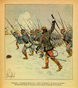 الجيش الشرقي ليوجين رقيب ، المعروف باسم جرينست ، رسمه لويس بومبلد (1862-1927) (الحرب الفرنسية الألمانية ؛ حملة 1870-1871): يناير 1871 ، هريكورت ، الجنرال كريمر يصرخ "برافو ، لا جيروند" عندما يرى دوافع المقدم بواسطة تفجير لويس تشارلز