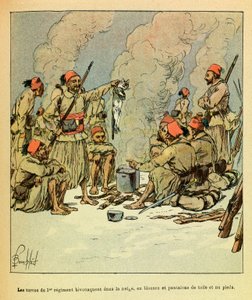 الجيش الشرقي ليوجين رقيب ، المعروف باسم جرينست ، رسمه لويس بومبلد (1862-1927) (الحرب الفرنسية الألمانية ؛ حملة 1870-1871): يناير 1871 ، تركو الفوج الأول في الثلج ، في البلوزات والقمصان. سراويل قماشية ورسوم عارية بواسطة تفجير لويس تشارلز