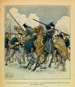 الجيش الشرقي ليوجين رقيب ، المعروف باسم جرينست ، رسمه لويس بومبلد (1862-1927) (الحرب الفرنسية الألمانية ؛ حملة 1870-1871): يناير 1871 ، هريكورت ، دوافع فار ، بأوامر من القائد سانت مارتن ، اصطياد Uhlans f بواسطة تفجير لويس تشارلز