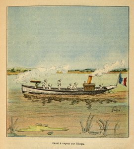 الحرب في مدغشقر - التاريخ القصصي للبعثات الفرنسية 1885-1895 بقلم هنري جالي ديت غالليشيت (1854-1922) ، رسمها لويس بومبلد (1862-1927): كانونير الفرنسية على نهر إيكوبا في مدغشقر في عام 1895 ، مجموعة خاصة بواسطة تفجير لويس تشارلز