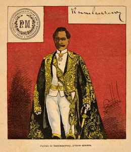 الحرب في مدغشقر - التاريخ القصصي للبعثات الفرنسية 1885-1895 بقلم هنري جالي ديت جاليشيت (1854-1922) ، رسمها لويس بومبلد (1862-1927): صورة لرئيس الوزراء Rainilaiarivony (1828-1896) ، مجموعة خاصة بواسطة تفجير لويس تشارلز