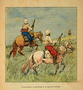 الحرب في مدغشقر - التاريخ القصصي للبعثات الفرنسية 1885-1895 بقلم هنري جالي ديت غالليشيت (1854-1922) ، مصور من قبل لويس بومبلد (1862-1927): التعرف على الدرك والصيادين من أفريقيا في مدغشقر في عام 1895 ، مجموعة خاصة بواسطة تفجير لويس تشارلز