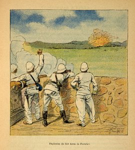 الحرب في مدغشقر - التاريخ القصصي للبعثات الفرنسية 1885-1895 بقلم هنري جالي ديت غالليشيت (1854-1922) ، مصور من قبل لويس بومبلد (1862-1927): انفجار حصن هوفا في فارات في عام 1895 ، مجموعة خاصة بواسطة تفجير لويس تشارلز