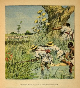الحرب في مدغشقر - التاريخ القصصي للبعثات الفرنسية 1885-1895 بقلم هنري جالي ديت جاليشيت (1854-1922) ، رسمها لويس بومبلد (1862-1927): هوفاس تيرايليور يهاجم المبنى العسكري للطريق في عام 1895 ، مجموعة خاصة بواسطة تفجير لويس تشارلز