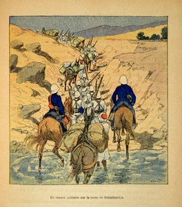 الحرب في مدغشقر - التاريخ القصصي للبعثات الفرنسية 1885-1895 بقلم هنري جالي ديت غالليشيت (1854-1922) ، رسمها لويس بومبلد (1862-1927): قافلة عسكرية على الطريق إلى Suberbieville في عام 1895 ، مجموعة خاصة بواسطة تفجير لويس تشارلز