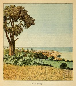 الحرب في مدغشقر - التاريخ القصصي للبعثات الفرنسية 1885-1895 بقلم هنري جالي ديت جاليشيت (1854-1922) ، مصور من قبل لويس بومبلد (1862-1927): منظر لمدينة ماجونجا في القرن التاسع عشر سيكل ، مجموعة خاصة بواسطة تفجير لويس تشارلز