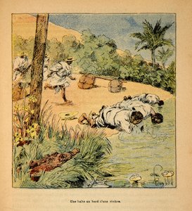 الحرب في مدغشقر - التاريخ القصصي للبعثات الفرنسية 1885-1895 بقلم هنري جالي ديت جاليشيت (1854-1922) ، رسمها لويس بومبلد (1862-1927): توقف عند النهر في عام 1895 ، مجموعة خاصة بواسطة تفجير لويس تشارلز