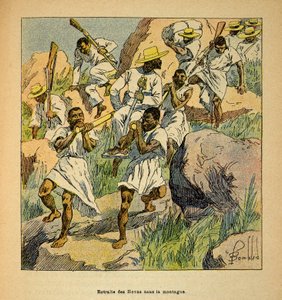 الحرب في مدغشقر - التاريخ القصصي للبعثات الفرنسية 1885-1895 بقلم هنري جالي ديت غالليشيت (1854-1922) ، مصور من قبل لويس بومبلد (1862-1927): انسحاب قوات هوفاس في الجبال ، مجموعة خاصة بواسطة تفجير لويس تشارلز