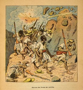 الحرب في مدغشقر - التاريخ القصصي للبعثات الفرنسية 1885-1895 بقلم هنري جالي ديت جاليشيت (1854-1922) ، مصور من قبل لويس بومبلد (1862-1927): تراجع هوفاس في أندريبا ، مجموعة خاصة بواسطة تفجير لويس تشارلز