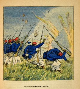 The War in Madagascar-Anecdotal History of the French Expeditions of 1885-1895 by Henri Galli dit Galllichet (1854-1922), illustrated by Louis Bombled (1862-1927): The Sakalave Tirailleurs during the Fighting in Andriba in 1895, Private Collection بواسطة تفجير لويس تشارلز